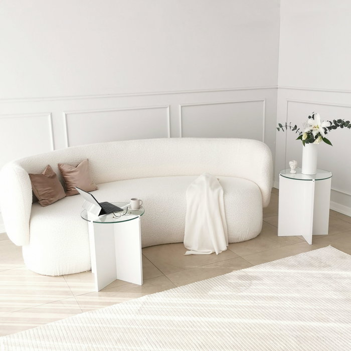 Hanah Home Lily - Mesas Nido de Vidrio Templado Blanco